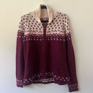 Susquehanna Trail Outfitters Women's Purple Fair Isle Full Zip Cardigan Large
